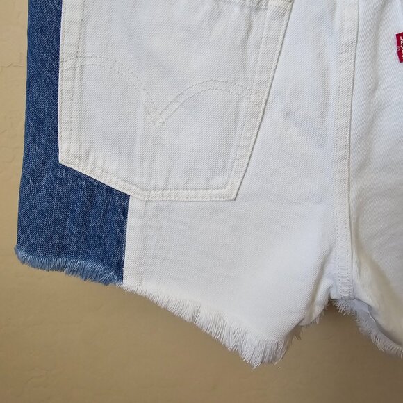 Levi's Premium Two Tone White and Blue Wedgie High Rise Denim Jean Shorts - Picture 9 of 14